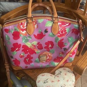 Dooney & Bourke Pink Floral Satchel with Tan Trim